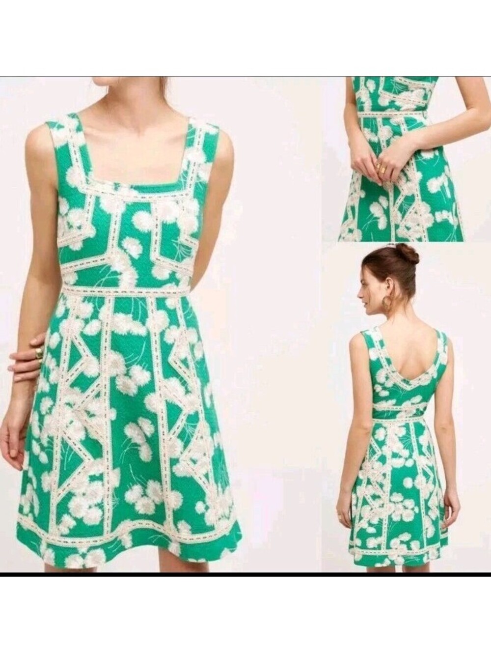 Maeve Anthropologie Green Emma Dandelion Print Dress Sz 4 Fit & Flare Short